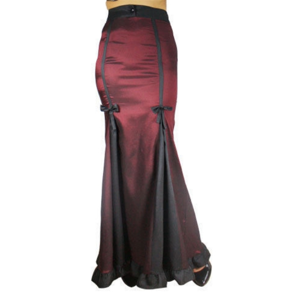 Size 24 Burgundy & Black Gothic Victorian Steampunk Ruffled Hem Skirt